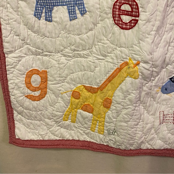 Pottery Barn Kids cotton applique gingham Alphabet Soup ABC crib baby quilt - Picture 9 of 15